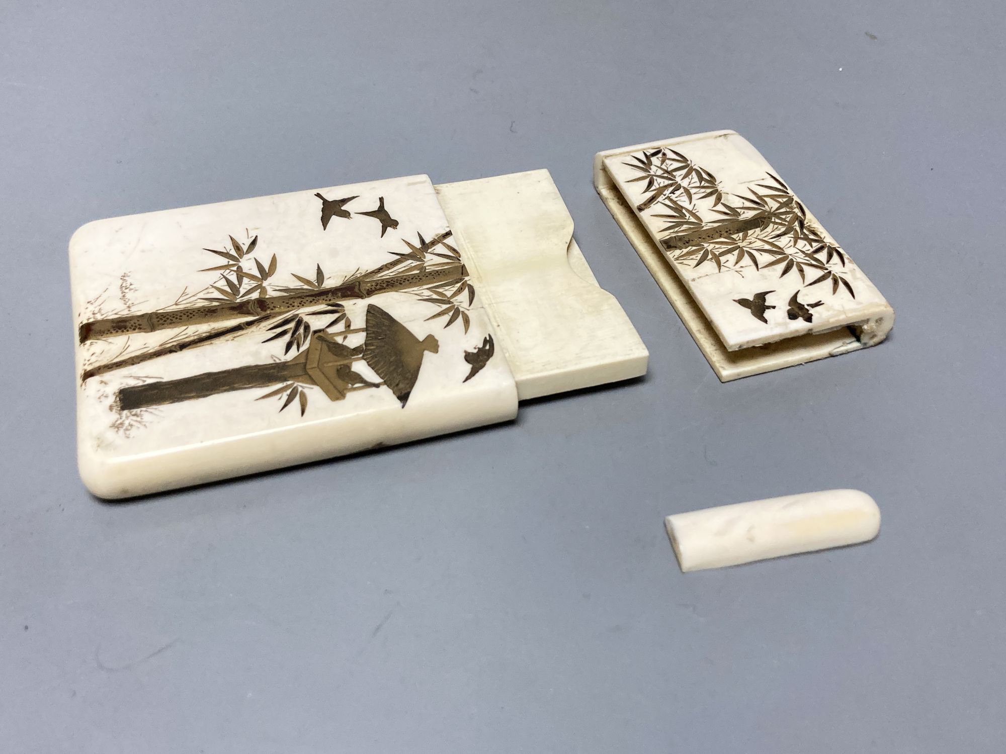 A Japanese Shibayama ivory card case, Meiji period